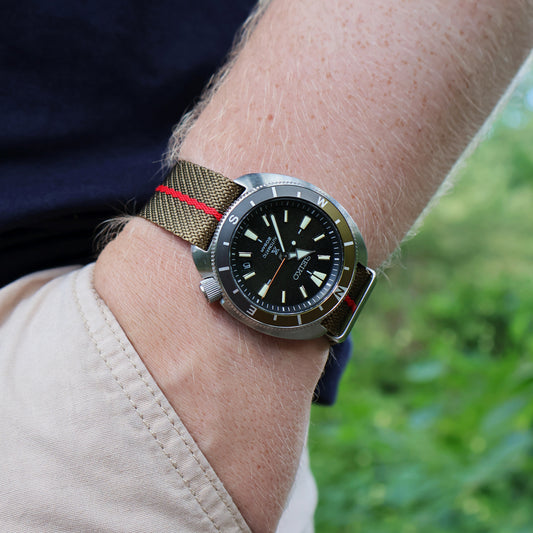 The Wharfedale Woven Nylon Watch Strap - Army Green & Red