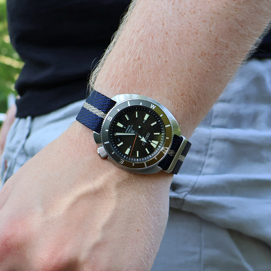 The Wharfedale Woven Nylon Watch Strap - Blue & Khaki