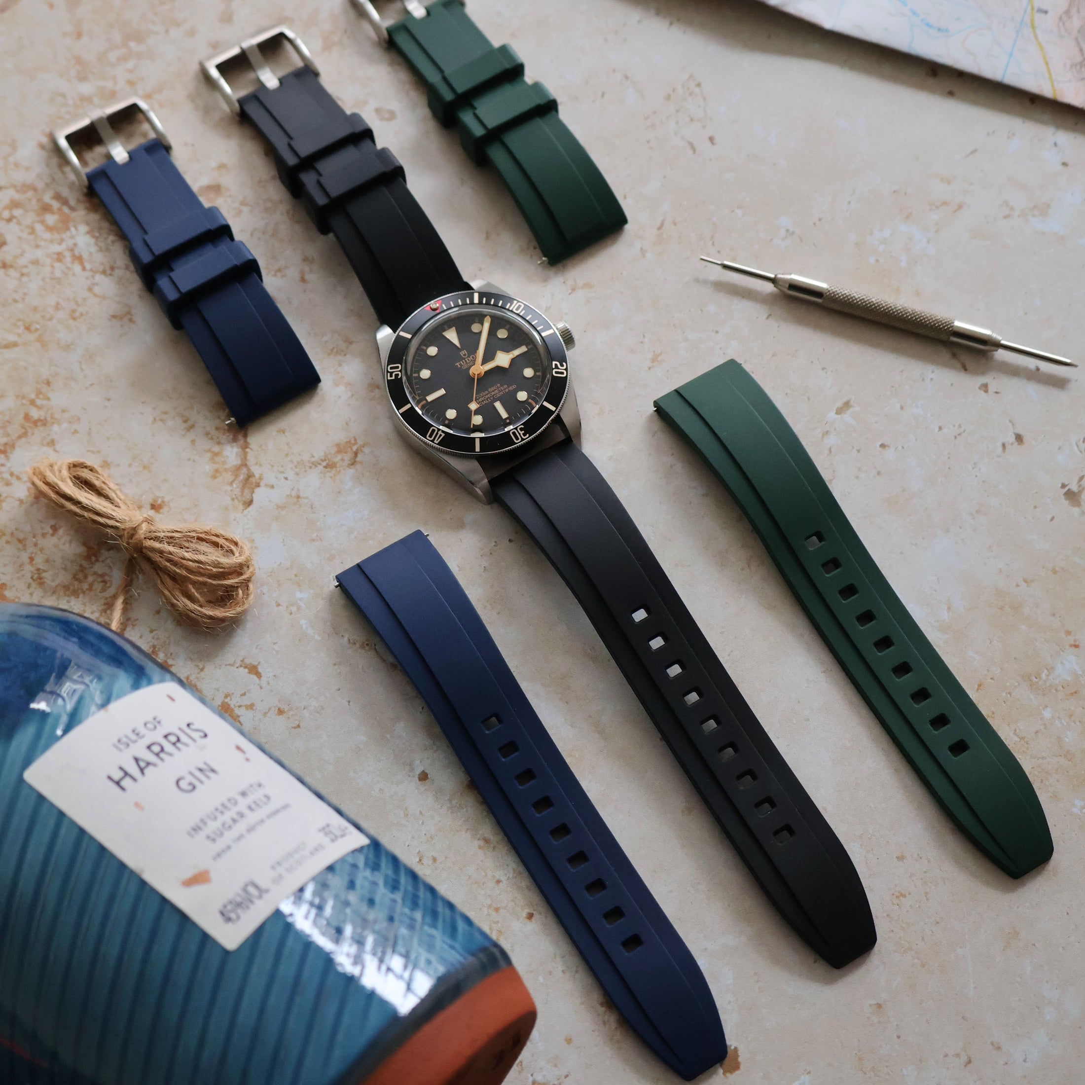 The Fulford FKM Rubber Watch Strap - Green