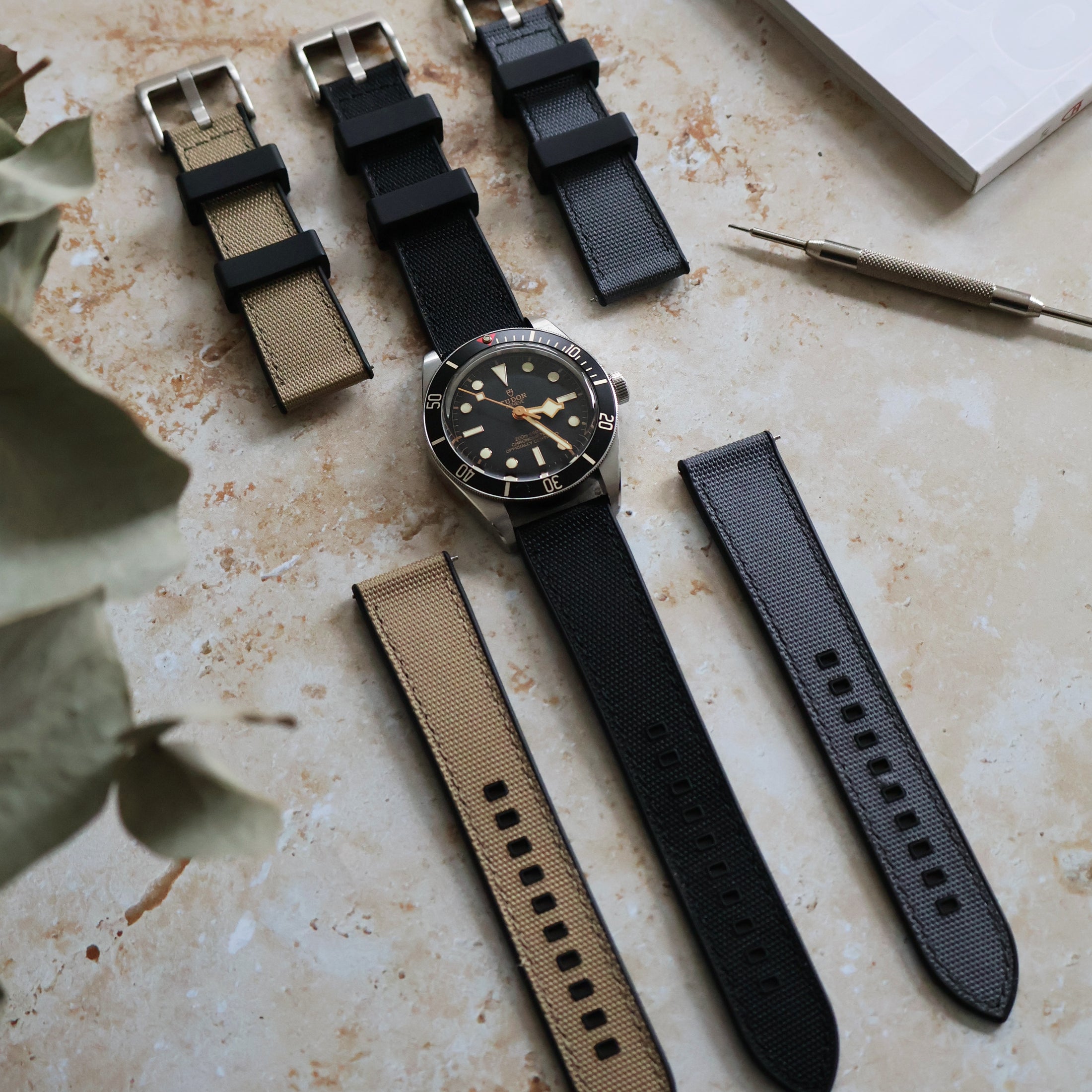 The Saltburn Sailcloth Watch Strap - Black / Black