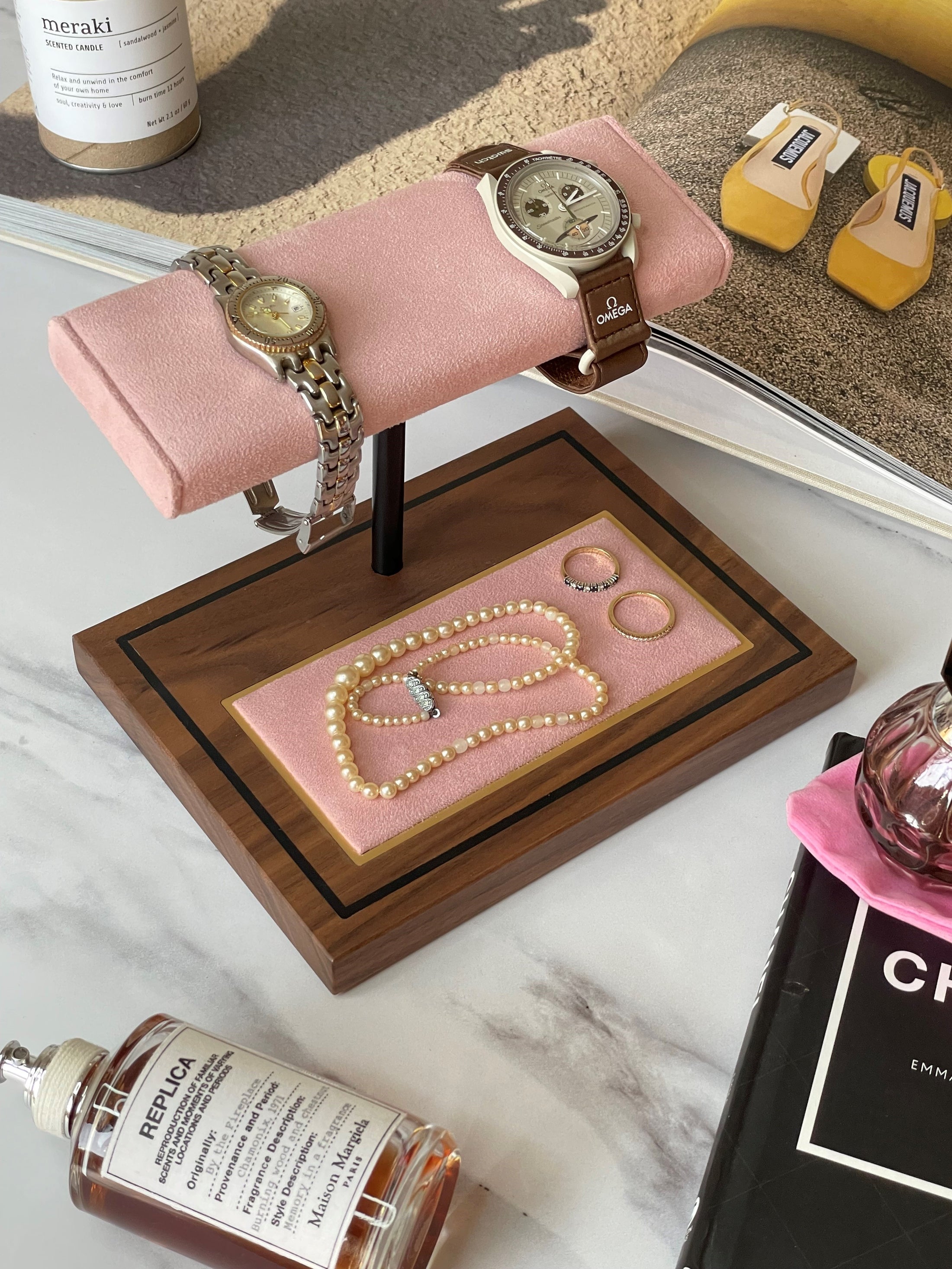 The Foxton Watch Stand - Rose Pink & American Black Walnut