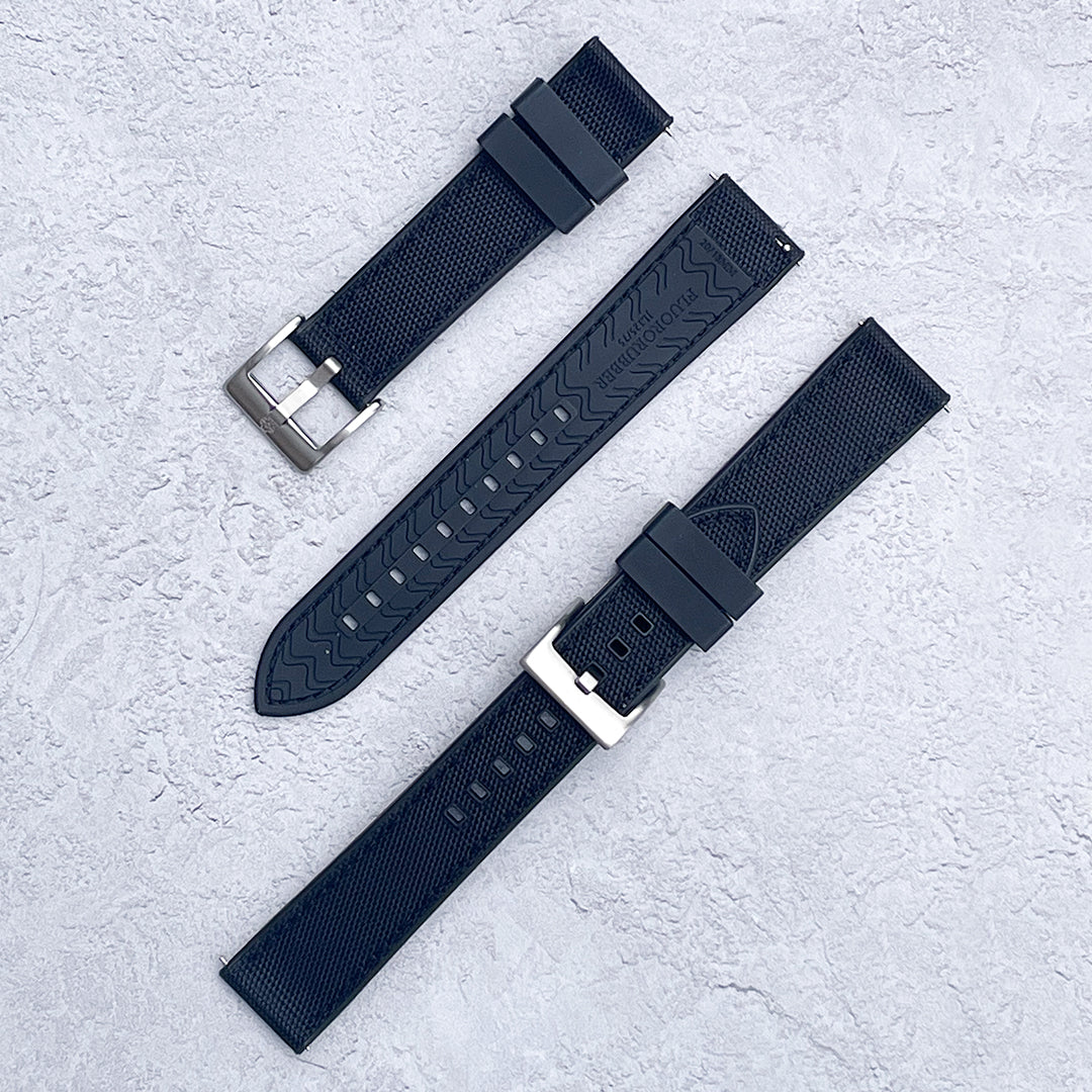 The Saltburn Sailcloth Watch Strap - Black / Black