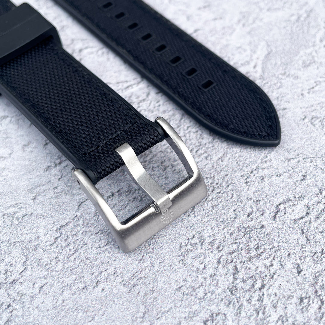 The Saltburn Sailcloth Watch Strap - Black / Black