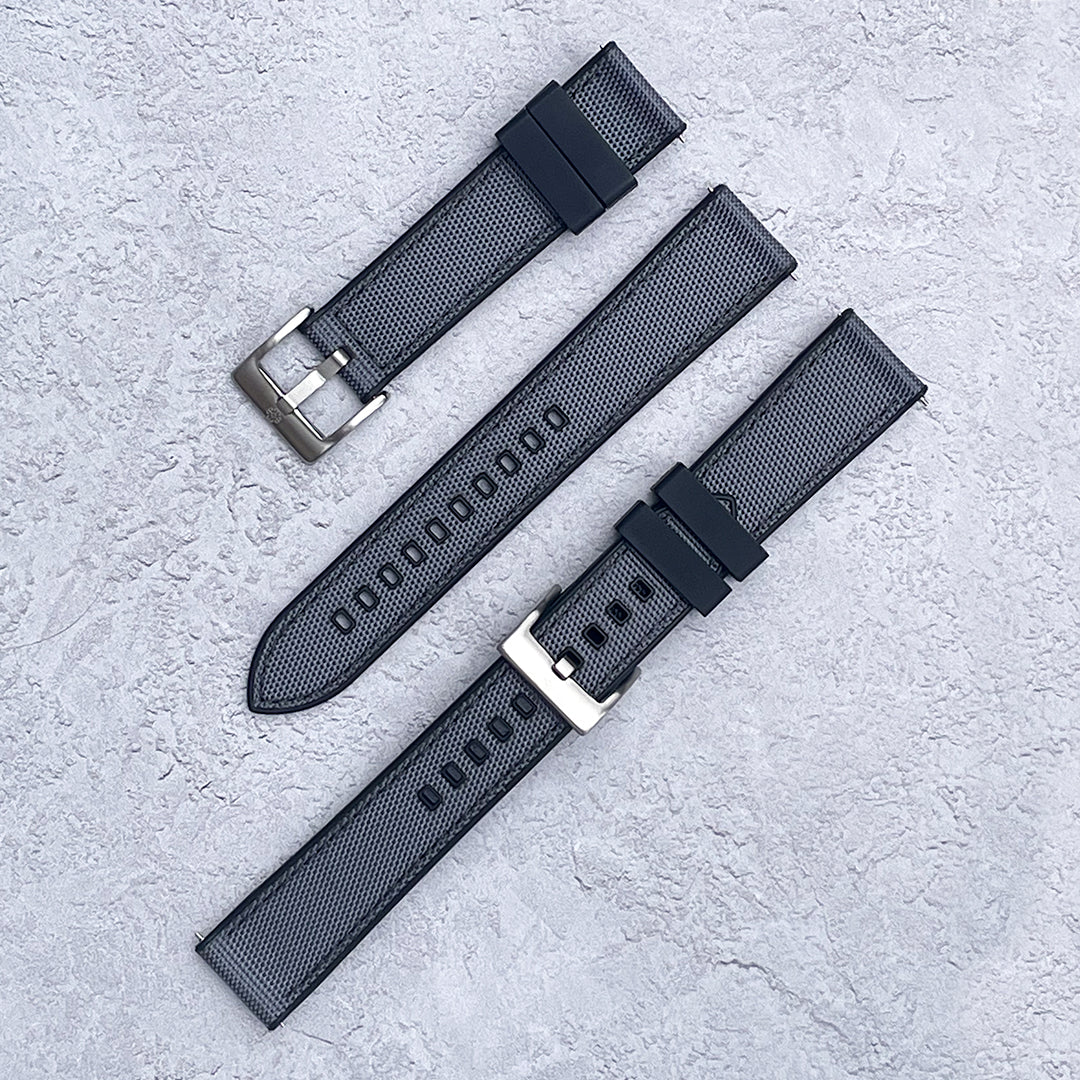 The Saltburn Sailcloth Watch Strap - Grey / Black