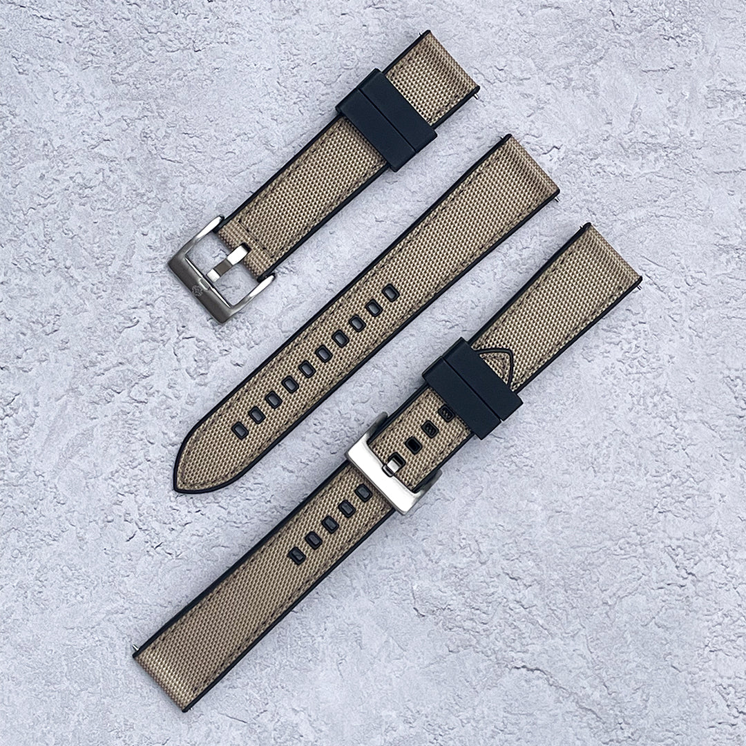 The Saltburn Sailcloth Watch Strap - Khaki / Black