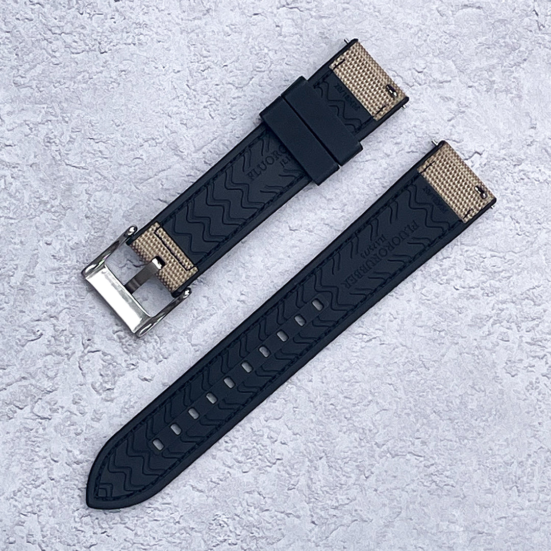 The Saltburn Sailcloth Watch Strap - Khaki / Black