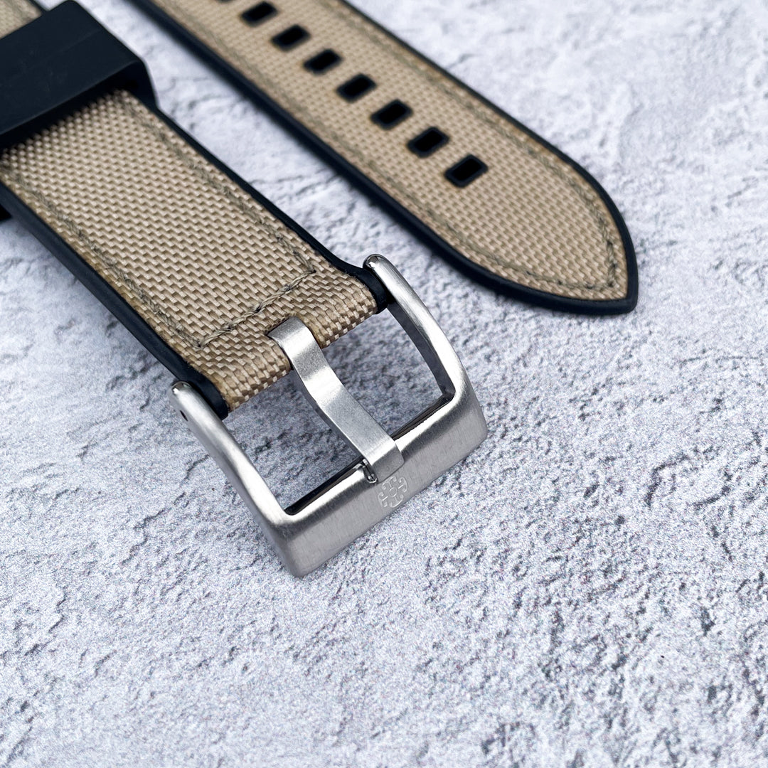 The Saltburn Sailcloth Watch Strap - Khaki / Black