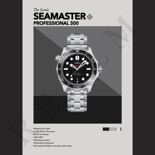 'The Iconic' Watch Print Series - Omega Seamaster Professional 300 - Black Dial