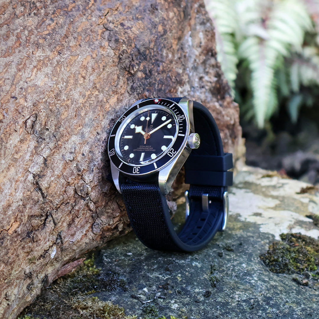 The Saltburn Sailcloth Watch Strap - Black / Black